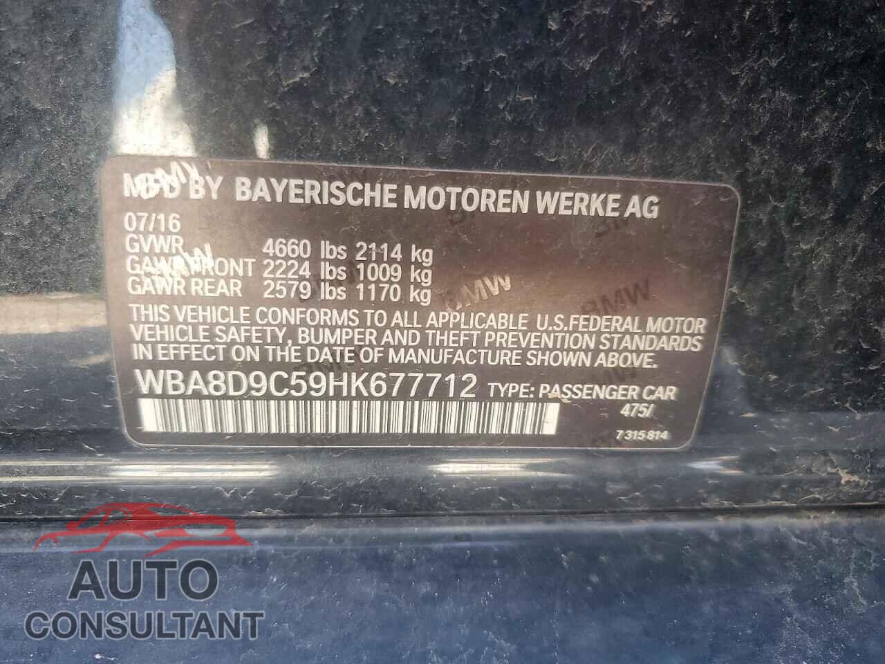 BMW 3 SERIES 2017 - WBA8D9C59HK677712