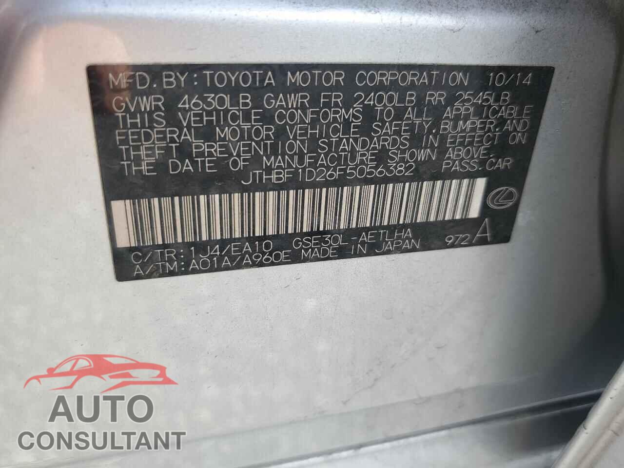 LEXUS IS 2015 - JTHBF1D26F5056382
