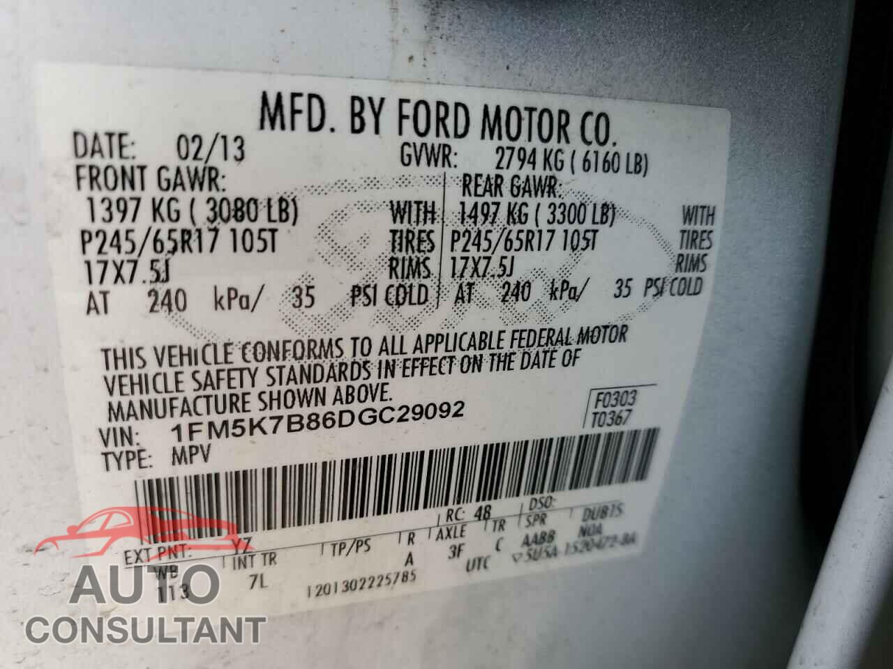 FORD EXPLORER 2013 - 1FM5K7B86DGC29092