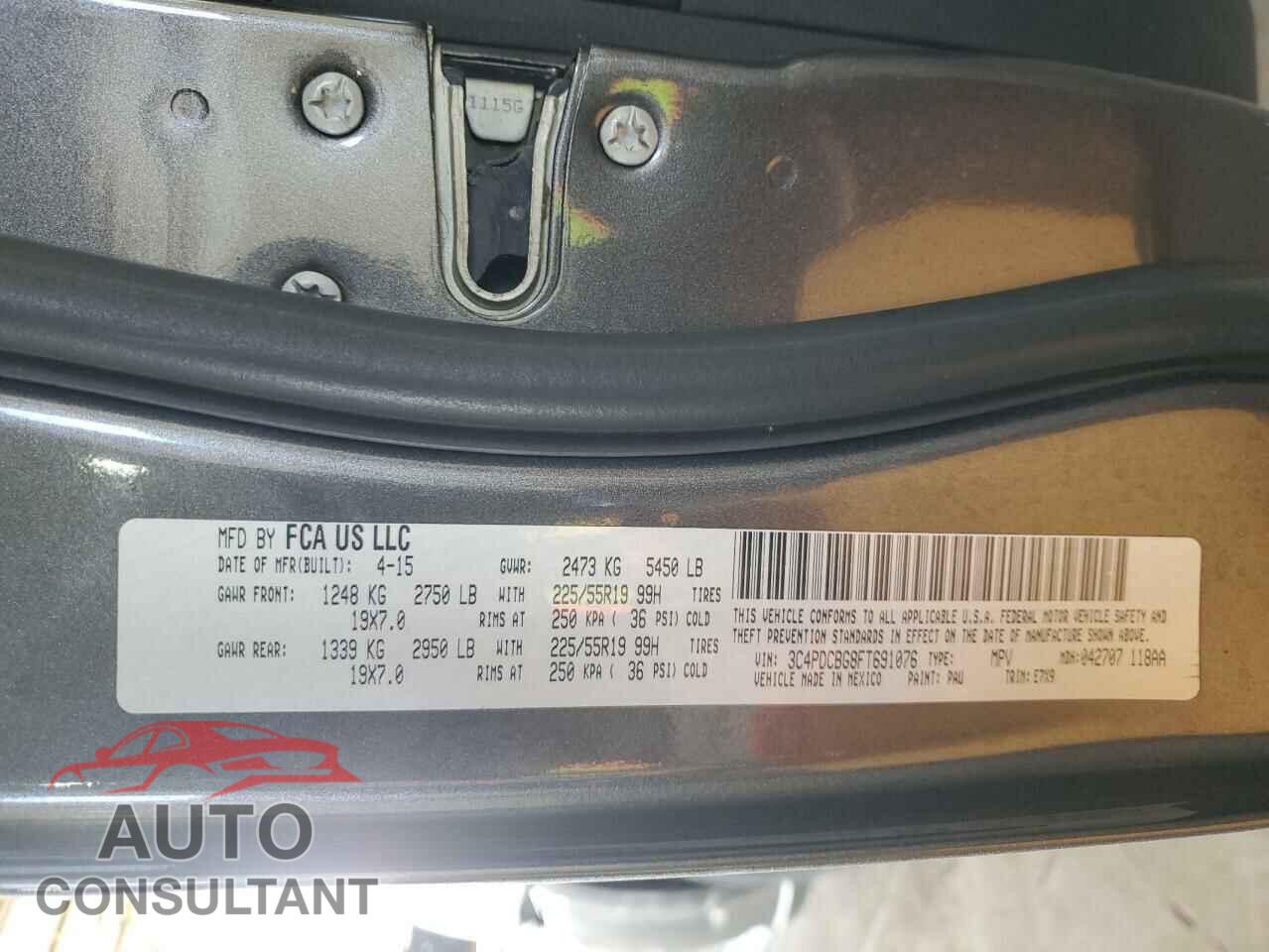DODGE JOURNEY 2015 - 3C4PDCBG8FT691076