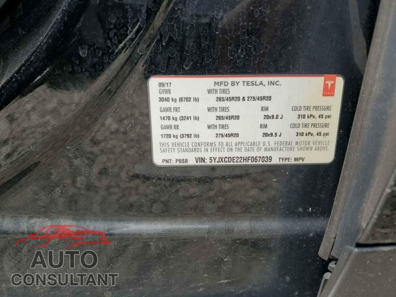 TESLA MODEL X 2017 - 5YJXCDE22HF067039