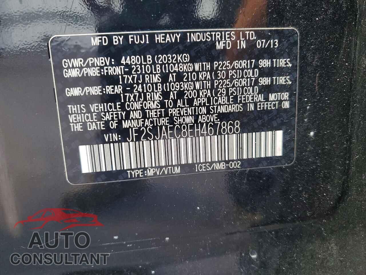 SUBARU FORESTER 2014 - JF2SJAEC8EH467868