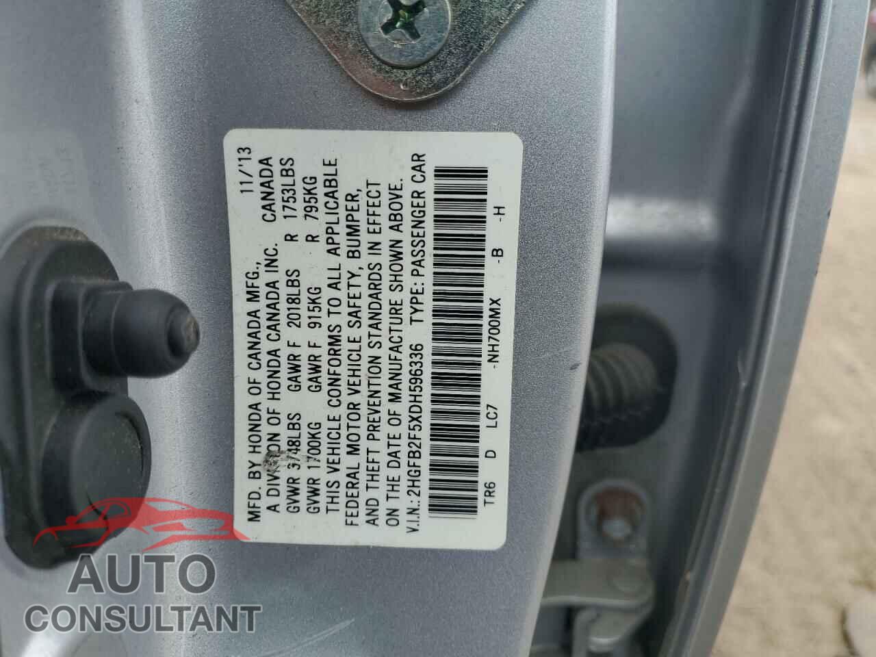 HONDA CIVIC 2013 - 2HGFB2F5XDH596336