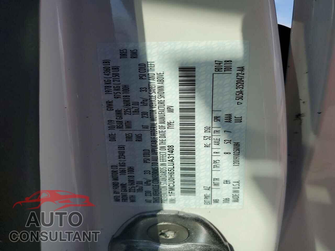 FORD ESCAPE 2020 - 1FMCU0H65LUA31408