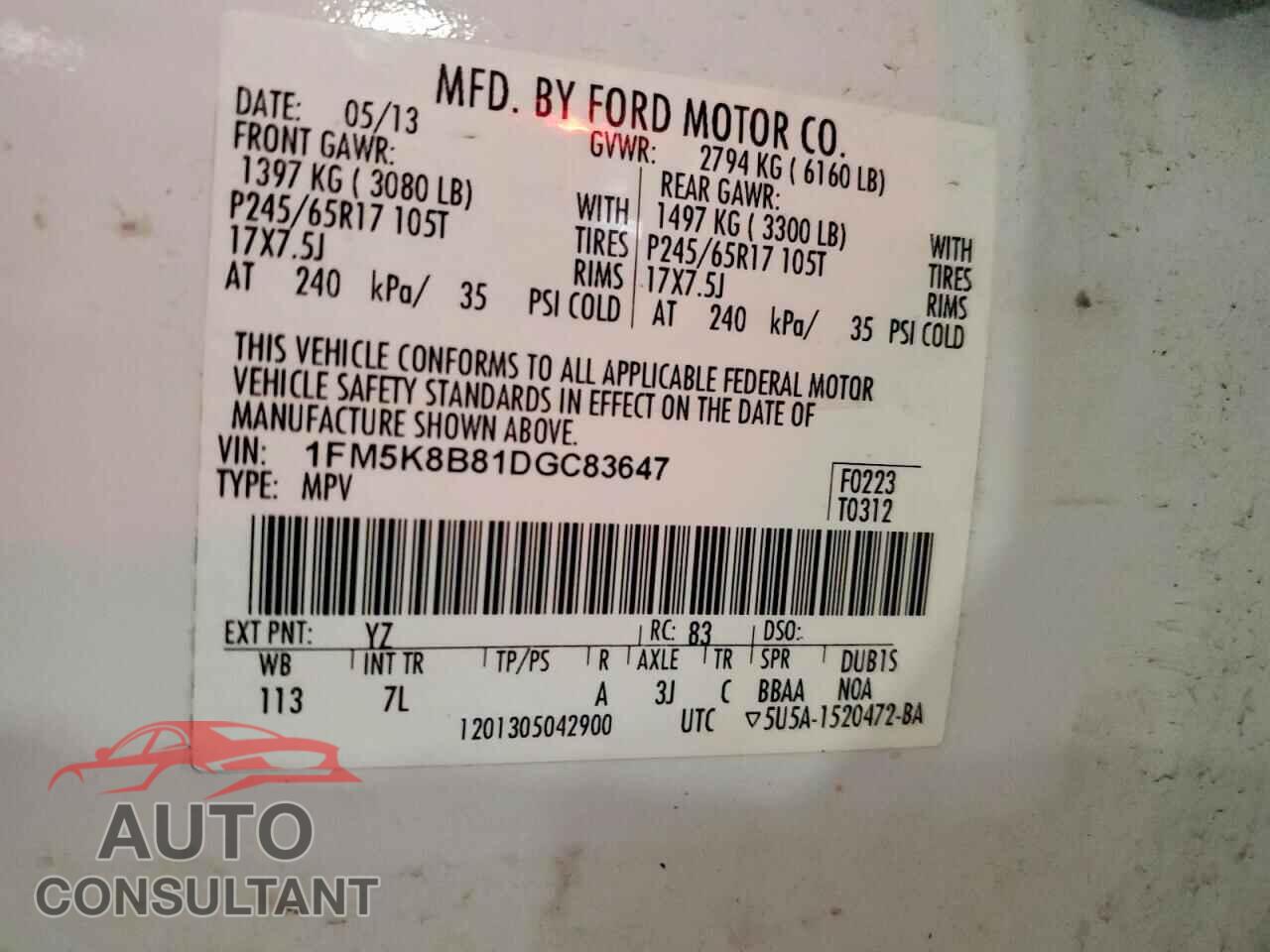 FORD EXPLORER 2013 - 1FM5K8B81DGC83647
