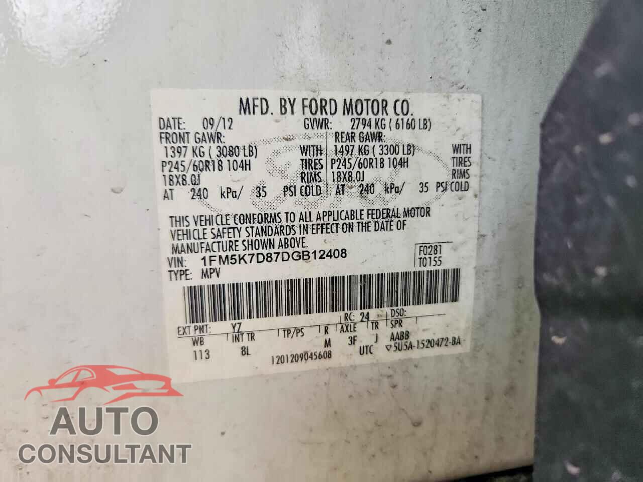 FORD EXPLORER 2013 - 1FM5K7D87DGB12408