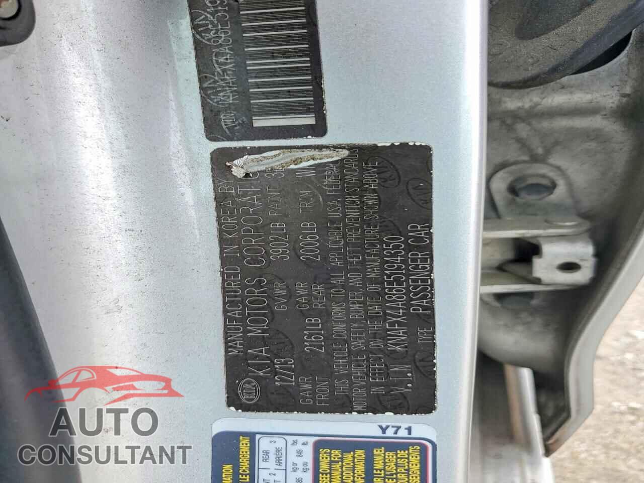 KIA FORTE 2014 - KNAFX4A86E5194350