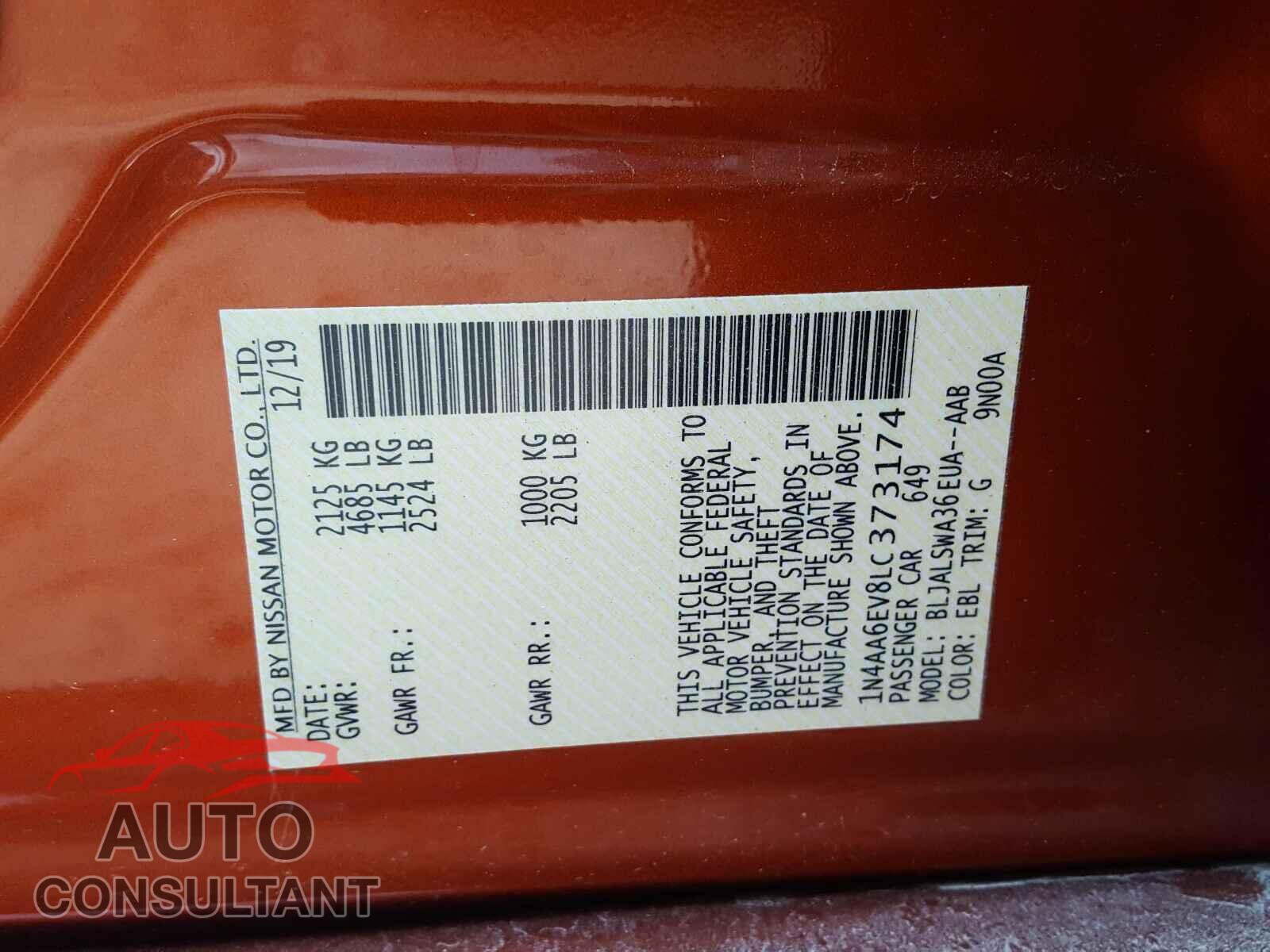 NISSAN MAXIMA 2020 - 1N4AA6EV8LC373174