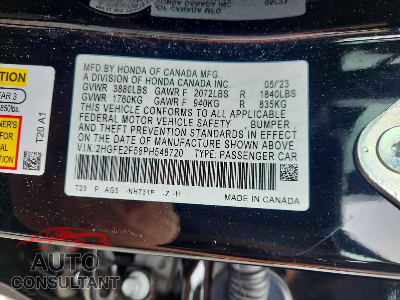 HONDA CIVIC 2023 - 2HGFE2F58PH548720