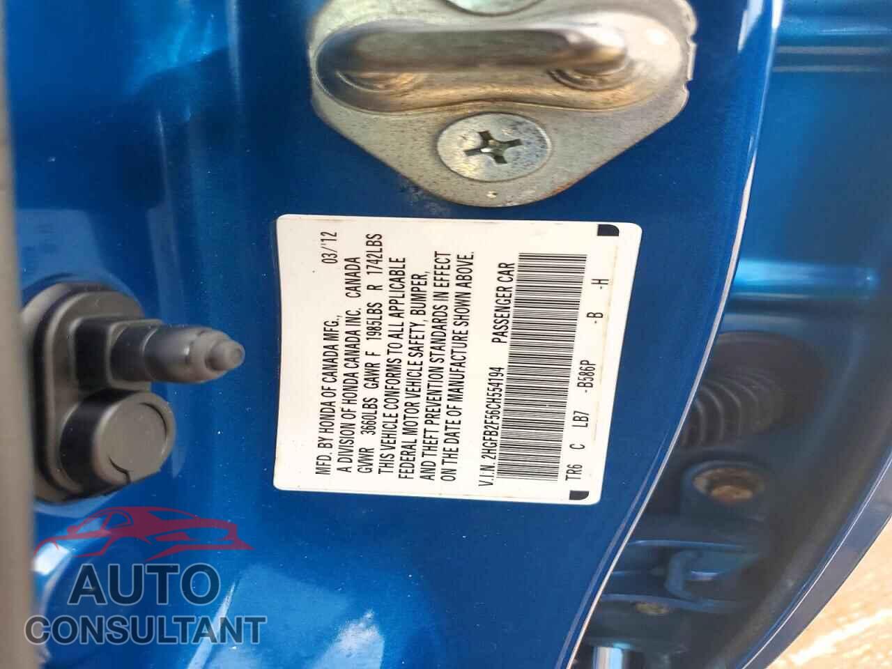 HONDA CIVIC 2012 - 2HGFB2F56CH554194