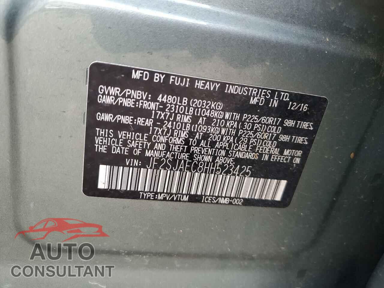 SUBARU FORESTER 2017 - JF2SJAEC8HH523425