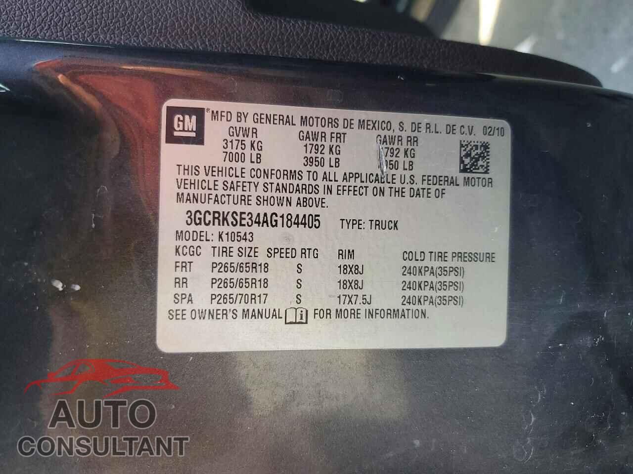 CHEVROLET SILVERADO 2010 - 3GCRKSE34AG184405