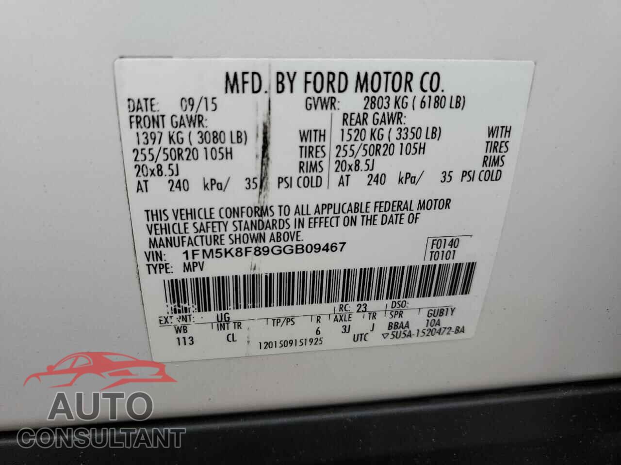 FORD EXPLORER 2016 - 1FM5K8F89GGB09467