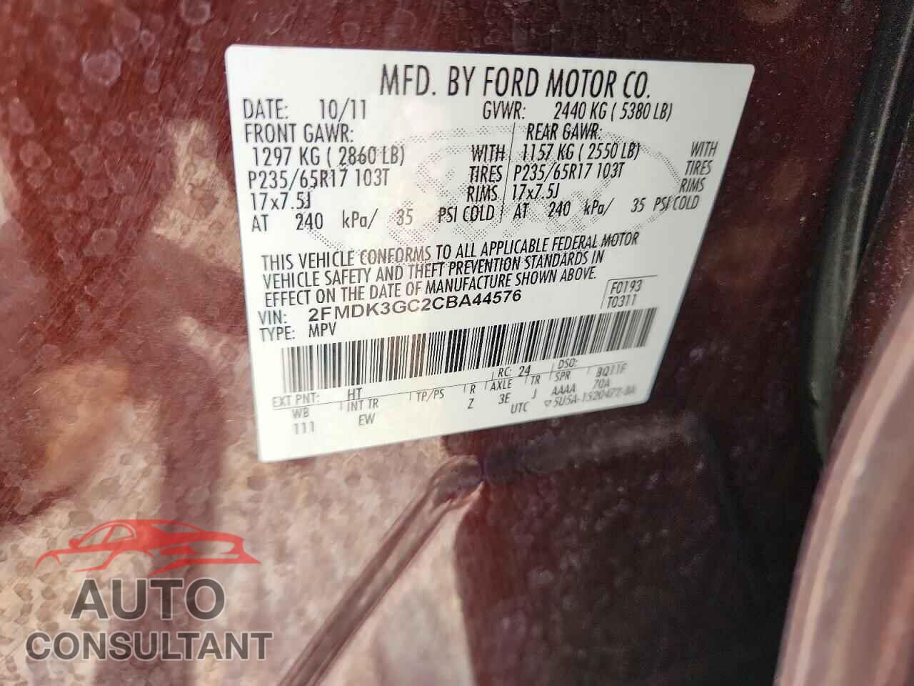 FORD EDGE 2012 - 2FMDK3GC2CBA44576