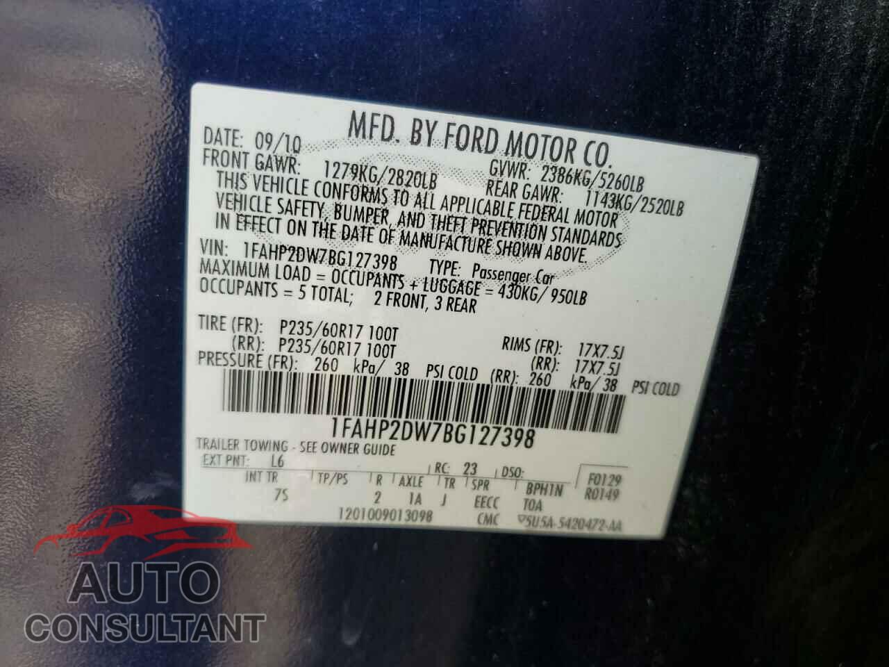 FORD TAURUS 2011 - 1FAHP2DW7BG127398