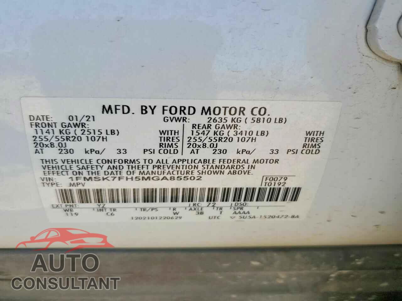 FORD EXPLORER 2021 - 1FMSK7FH5MGA85502