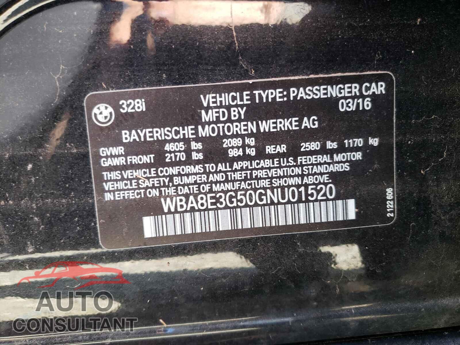 BMW 3 SERIES 2016 - WBA8E3G50GNU01520