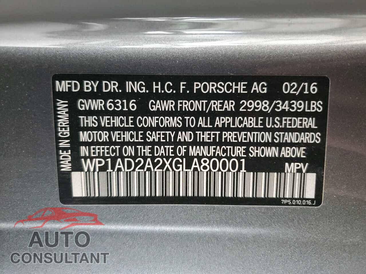 PORSCHE CAYENNE 2016 - WP1AD2A2XGLA80001