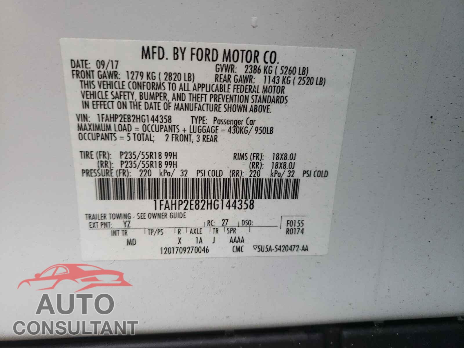 FORD TAURUS 2017 - 1FAHP2E82HG144358