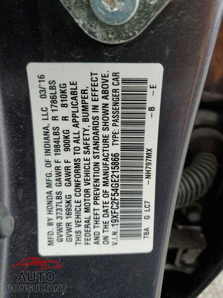 HONDA CIVIC 2016 - 19XFC2F54GE215866