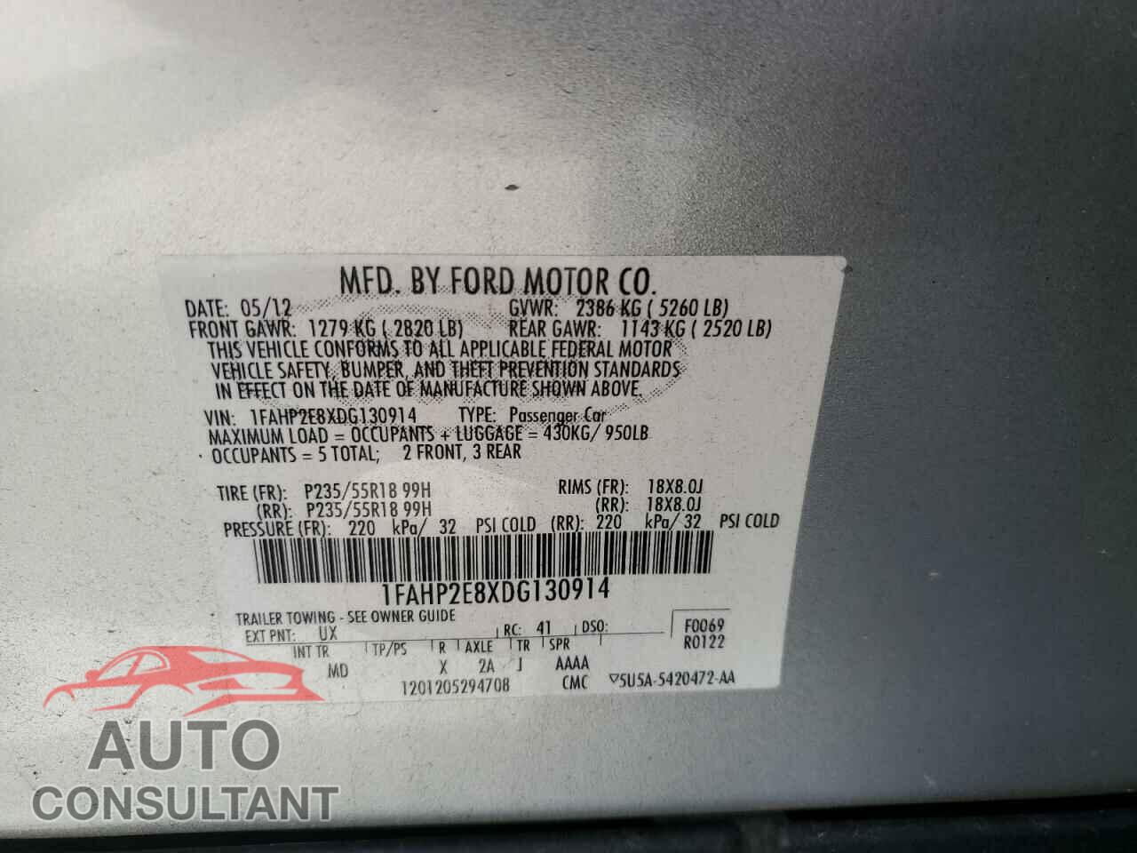 FORD TAURUS 2013 - 1FAHP2E8XDG130914