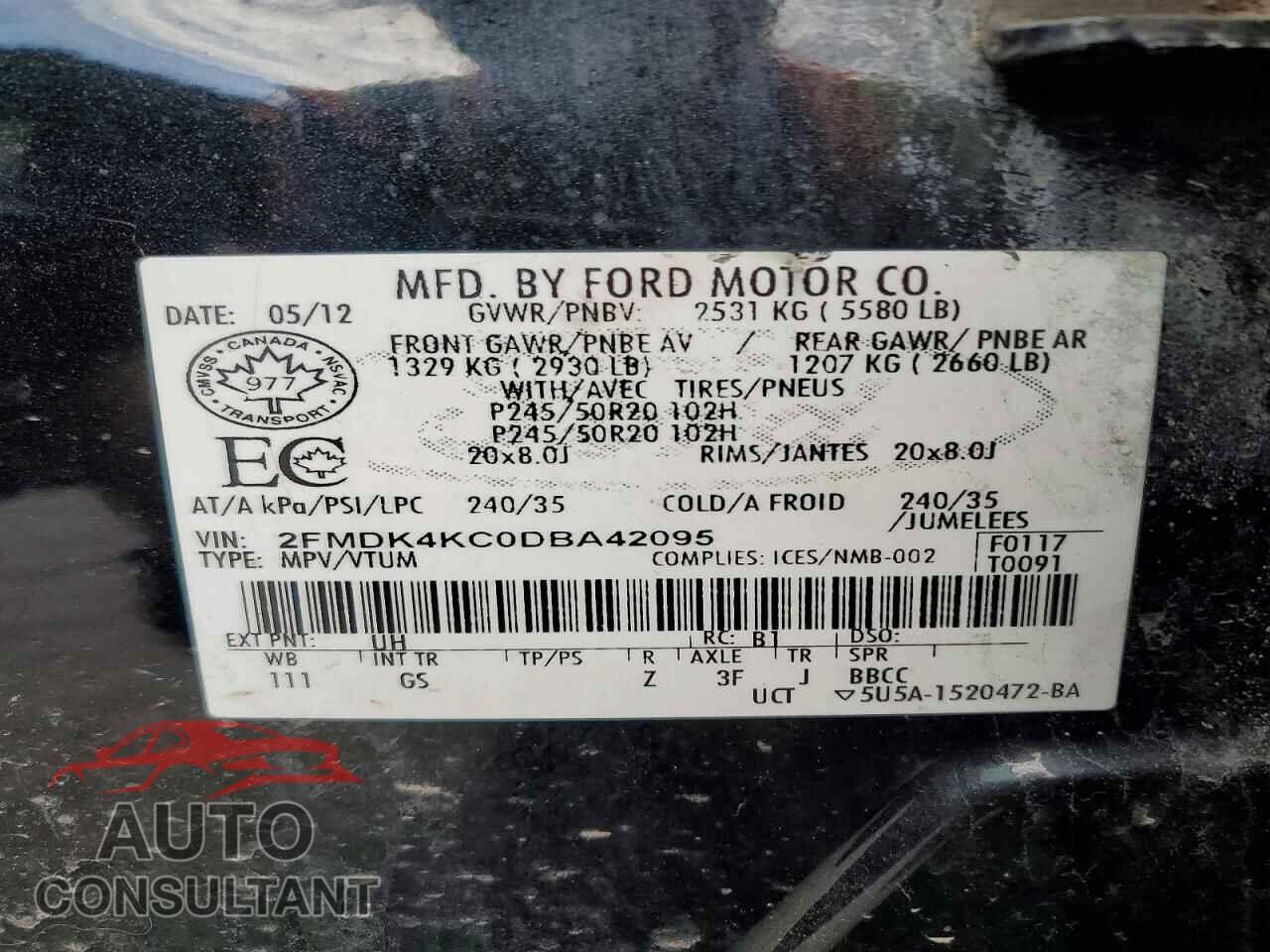 FORD EDGE 2013 - 2FMDK4KC0DBA42095