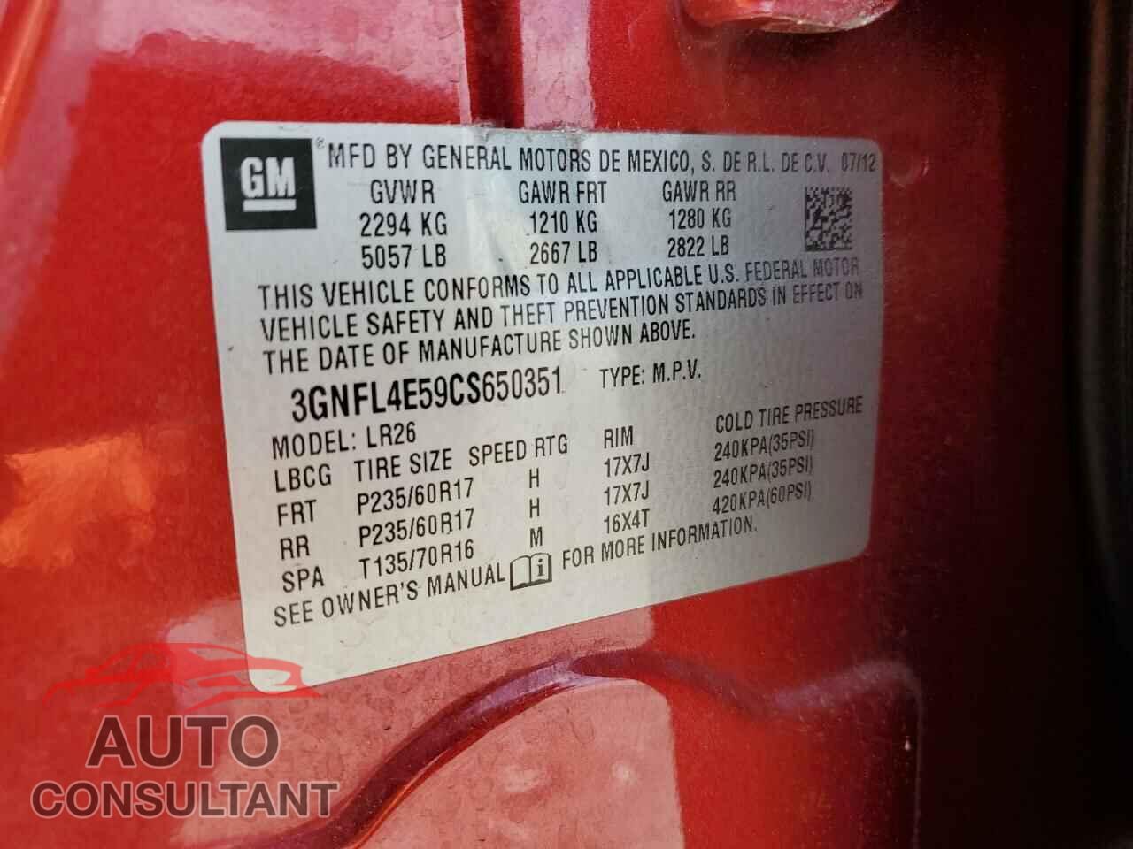 CHEVROLET CAPTIVA 2012 - 3GNFL4E59CS650351