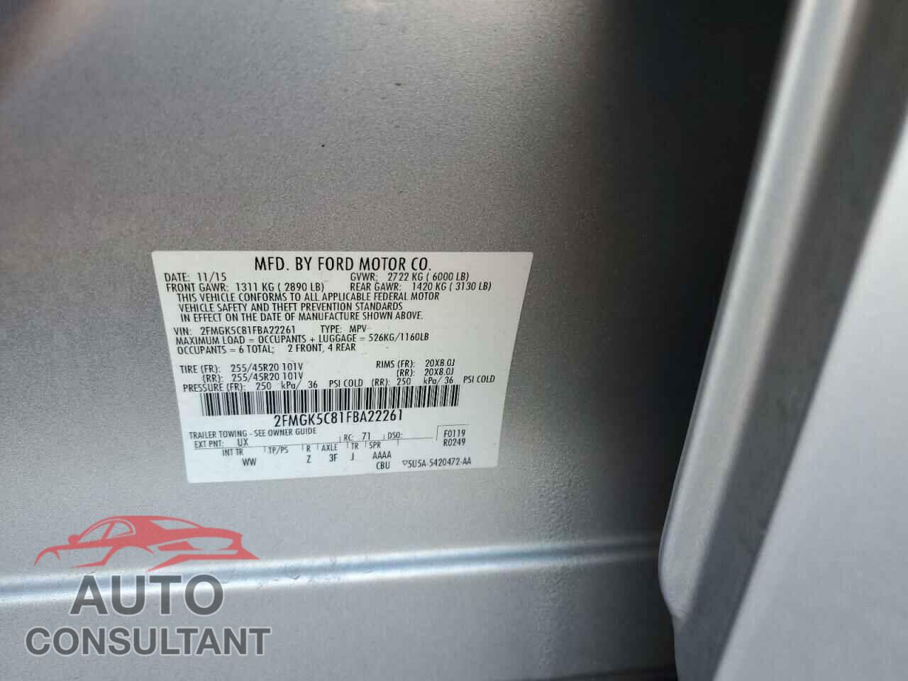 FORD FLEX 2015 - 2FMGK5C81FBA22261