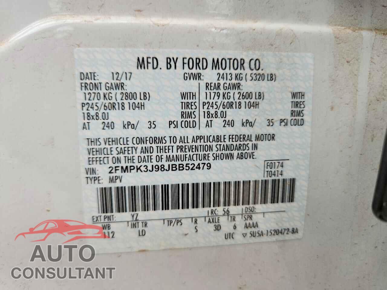 FORD EDGE 2018 - 2FMPK3J98JBB52479