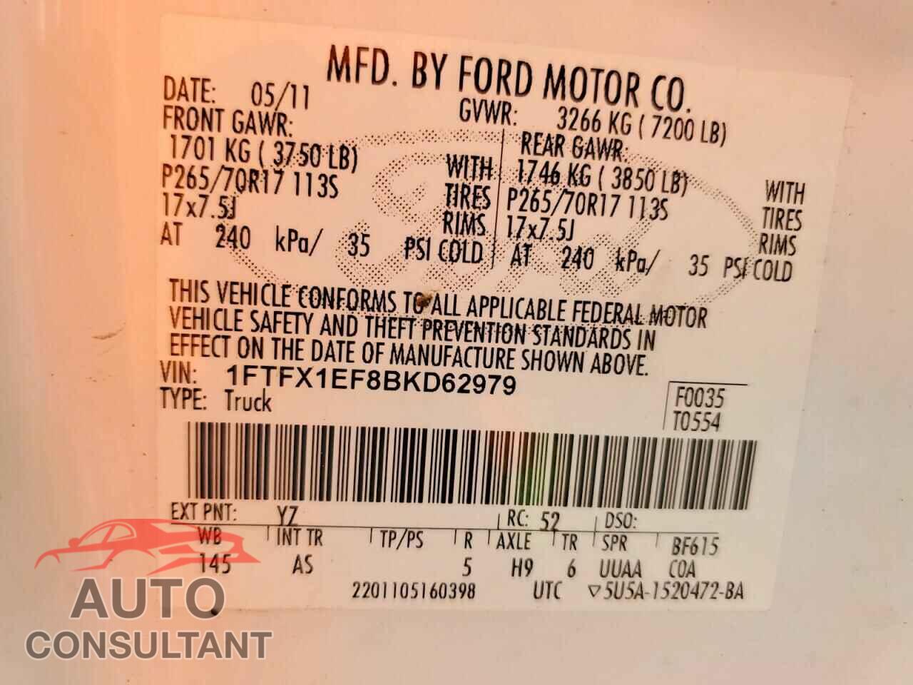 FORD F150 2011 - 1FTFX1EF8BKD62979