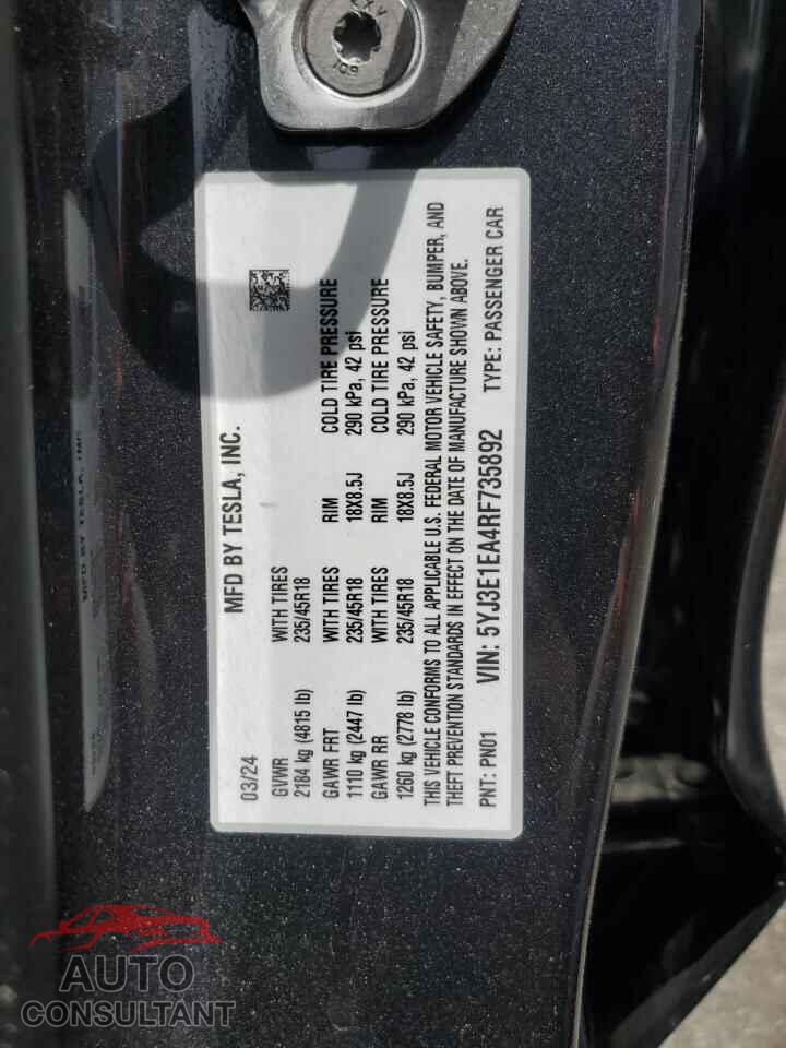 TESLA MODEL 3 2024 - 5YJ3E1EA4RF735892
