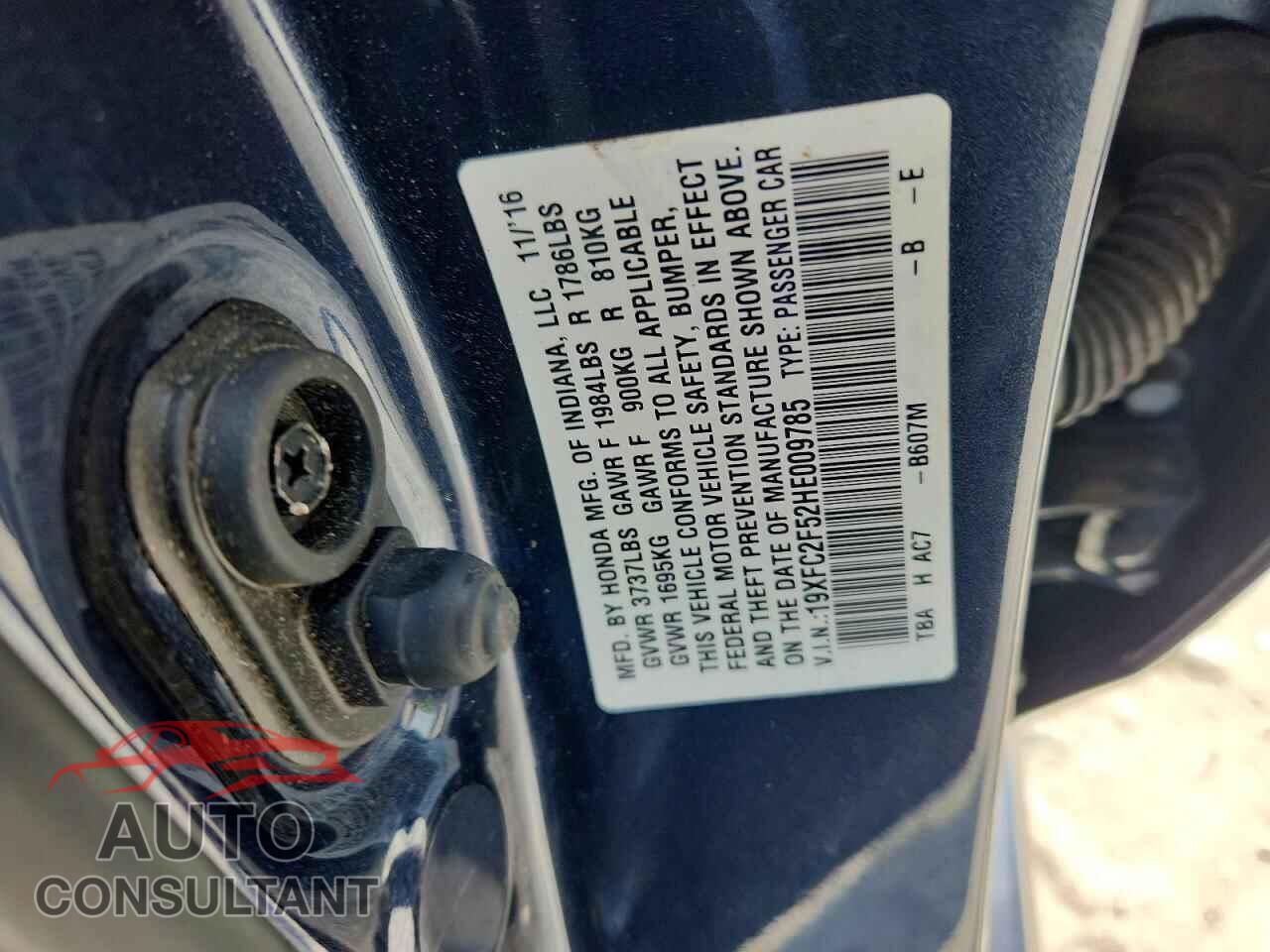 HONDA CIVIC 2017 - 19XFC2F52HE009785