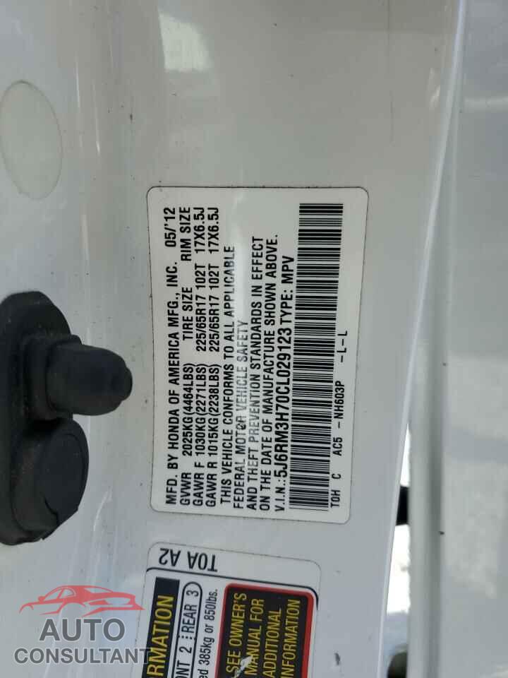 HONDA CRV 2012 - 5J6RM3H70CL029123