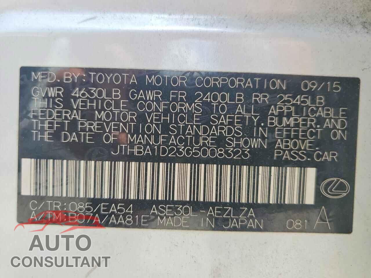LEXUS IS 2016 - JTHBA1D23G5008323