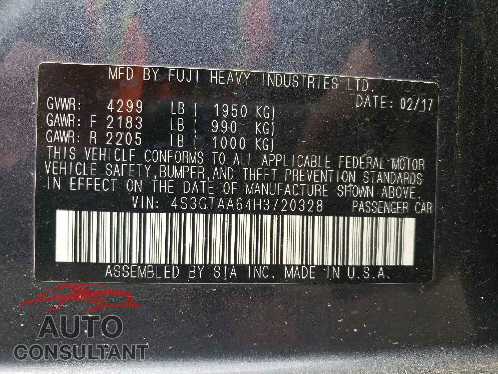 SUBARU IMPREZA 2017 - 4S3GTAA64H3720328