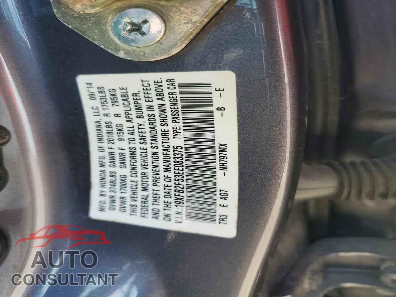 HONDA CIVIC 2014 - 19XFB2F53EE083375