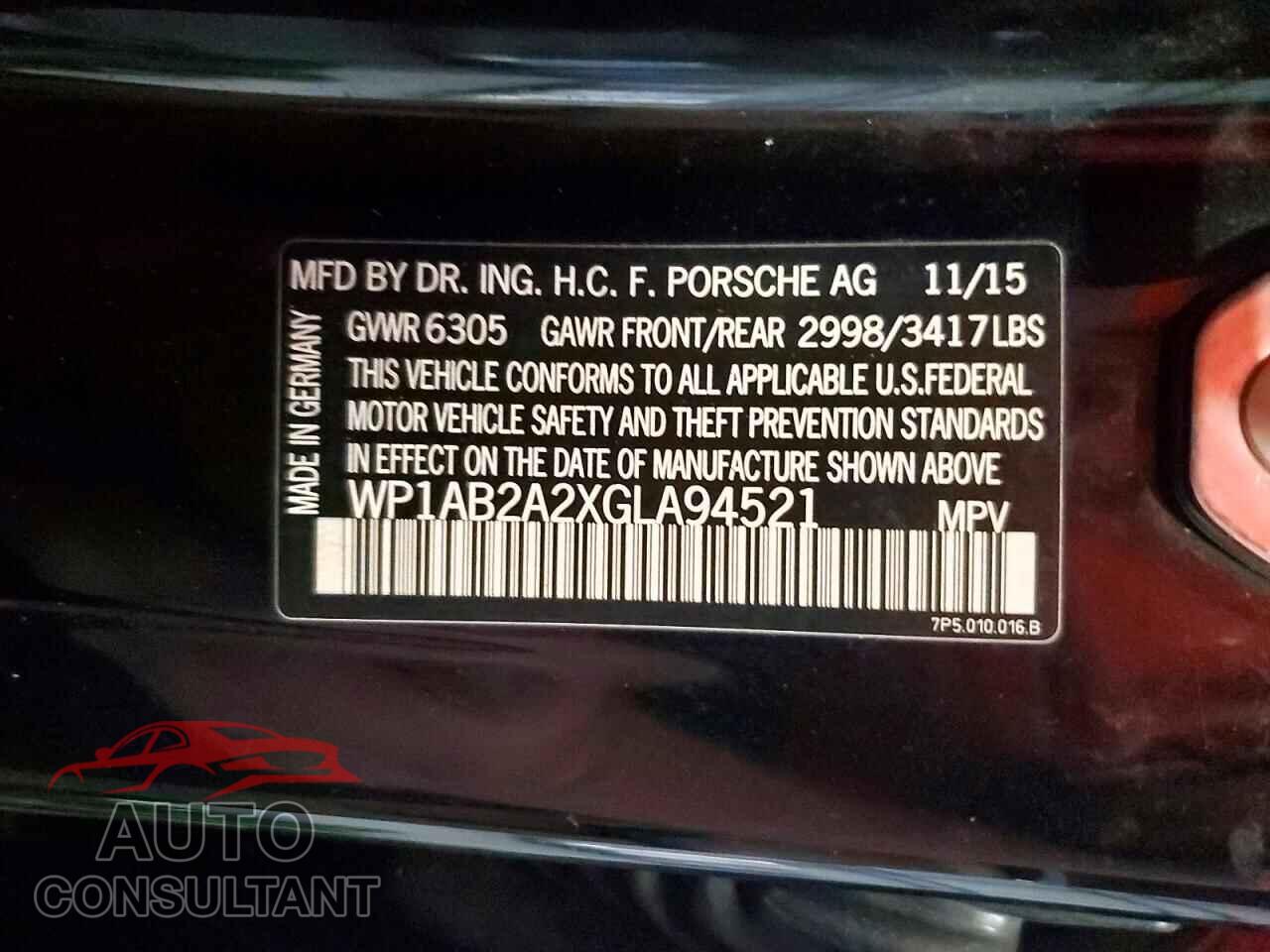 PORSCHE CAYENNE 2016 - WP1AB2A2XGLA94521