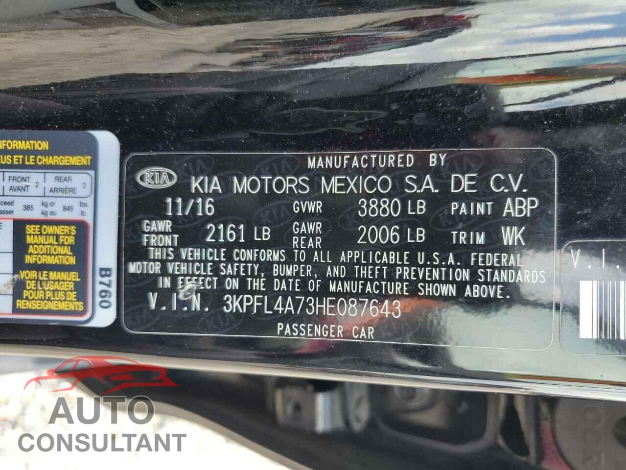 KIA FORTE 2017 - 3KPFL4A73HE087643