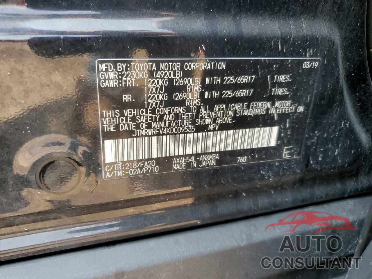 TOYOTA RAV4 2019 - JTMRWRFV4KD009535