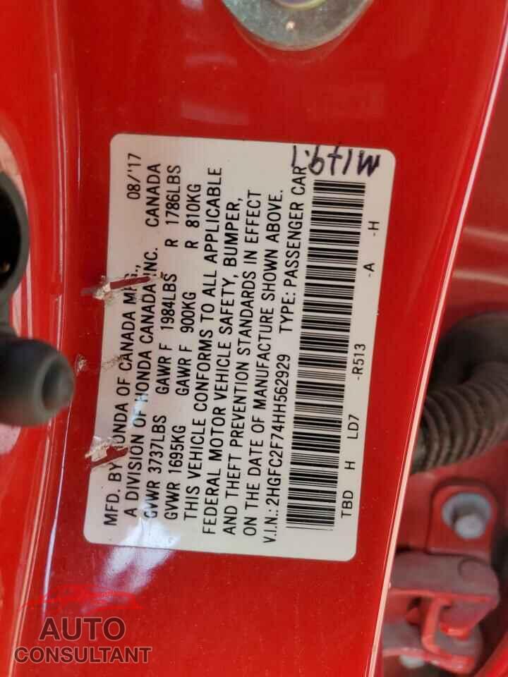HONDA CIVIC 2017 - 2HGFC2F74HH562929