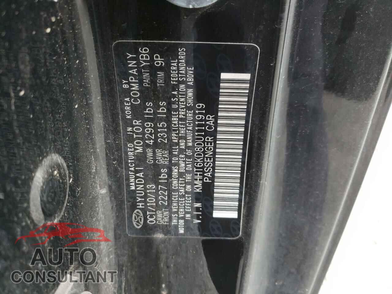 HYUNDAI GENESIS 2013 - KMHHT6KD8DU111919