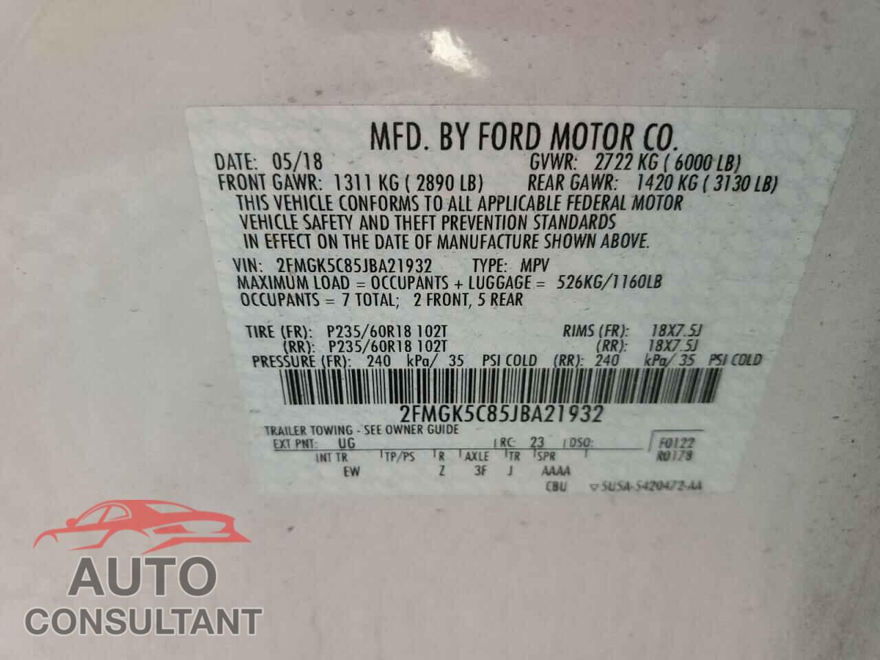 FORD FLEX 2018 - 2FMGK5C85JBA21932