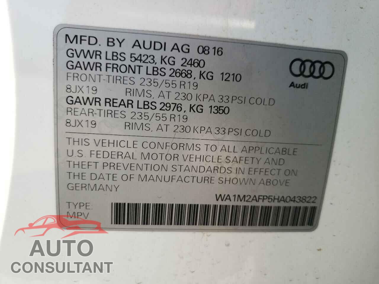AUDI Q5 2017 - WA1M2AFP5HA043822