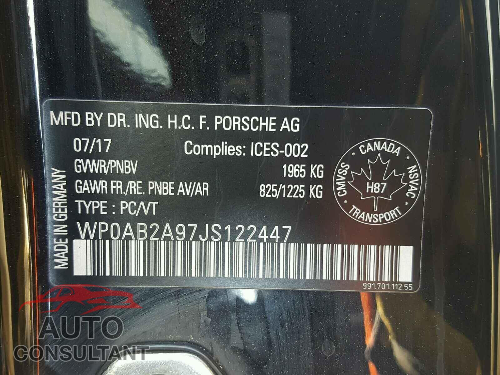 PORSCHE 911 2018 - WP0AB2A97JS122447