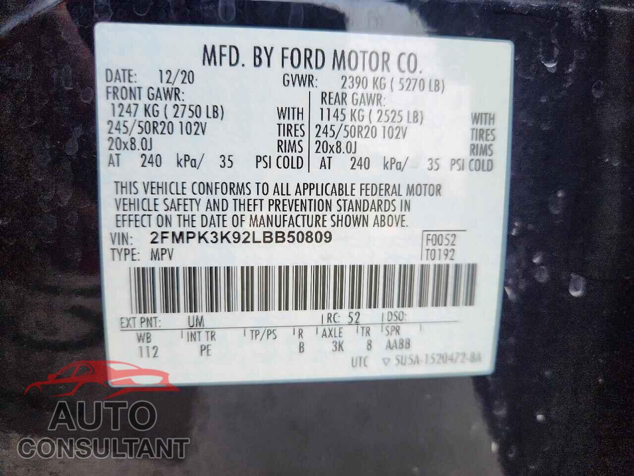 FORD EDGE 2020 - 2FMPK3K92LBB50809