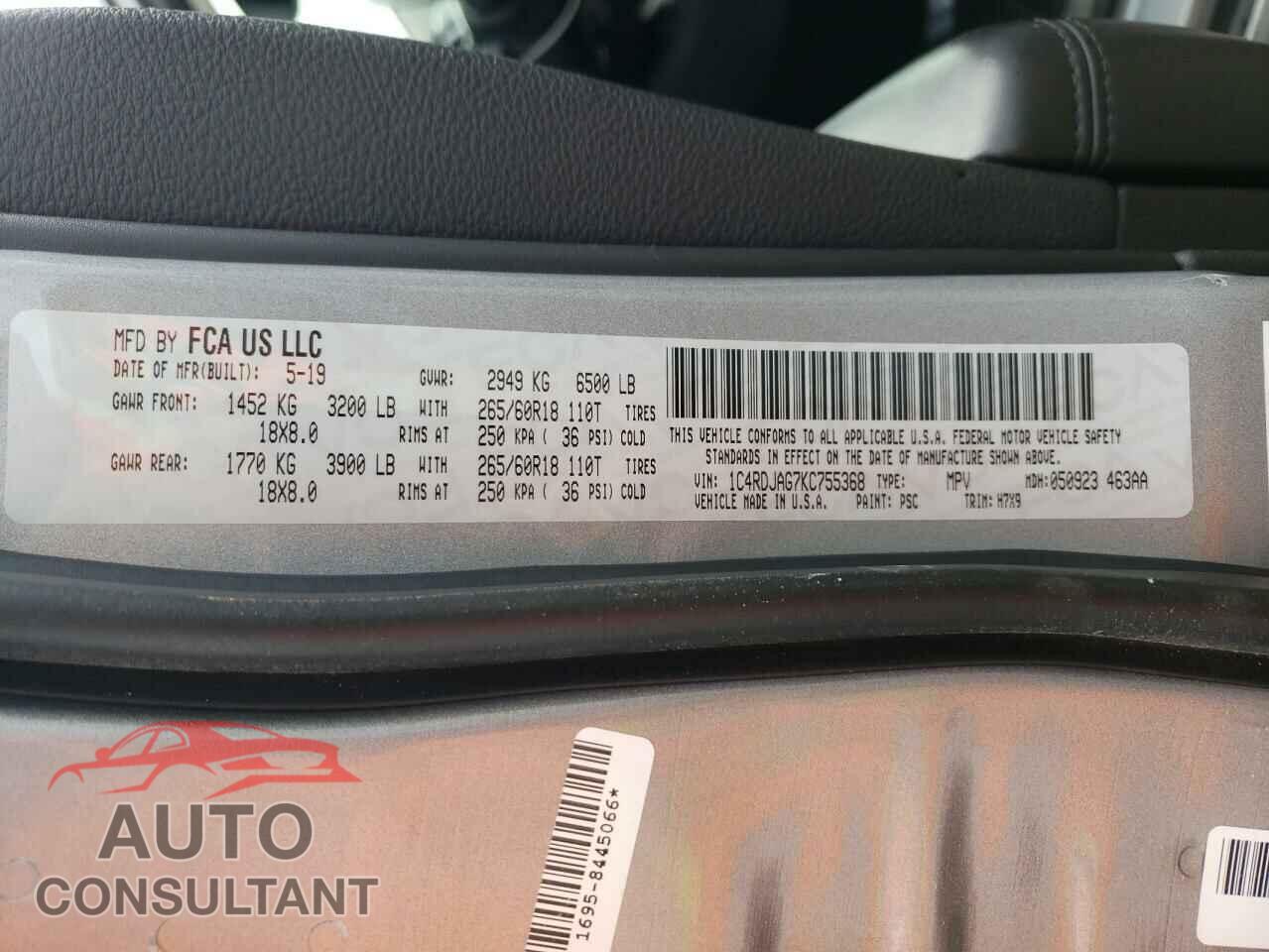 DODGE DURANGO 2019 - 1C4RDJAG7KC755368