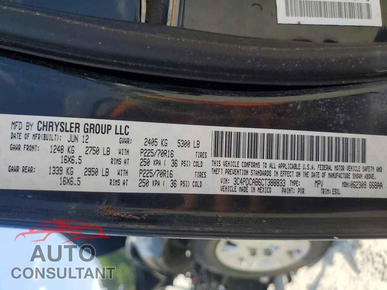 DODGE JOURNEY 2012 - 3C4PDCAB6CT388833