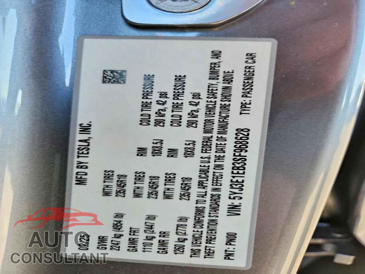 TESLA MODEL 3 2025 - 5YJ3E1EB3SF968628