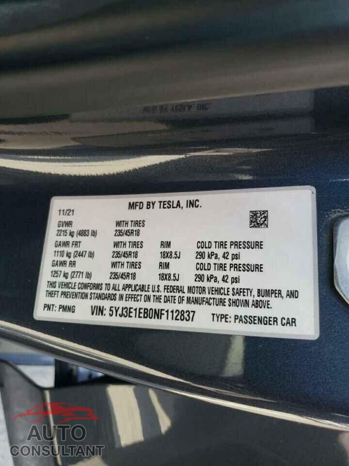 TESLA MODEL 3 2022 - 5YJ3E1EB0NF112837