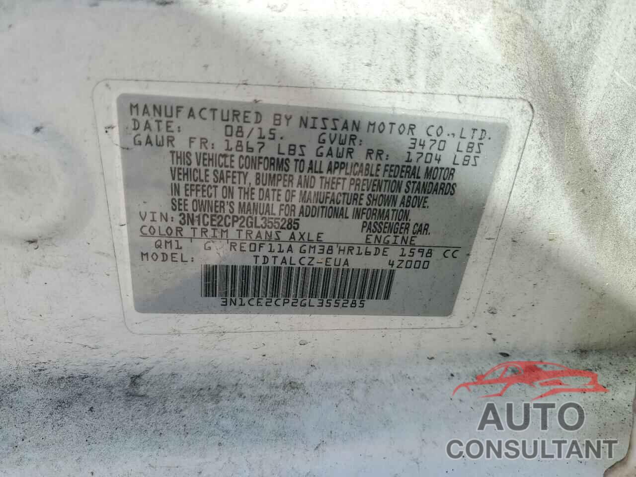 NISSAN VERSA 2016 - 3N1CE2CP2GL355285